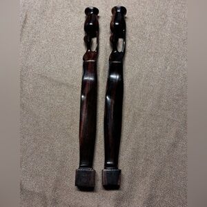 Pair Hand Carved Wooden Women Candle Holders 18” Rustic Boho